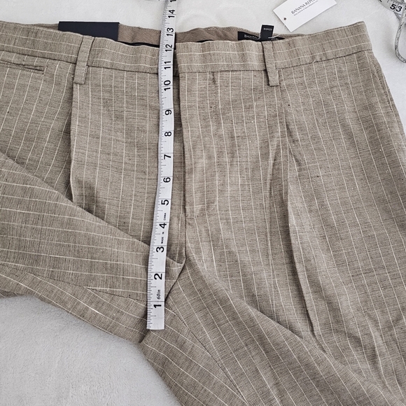 Banana Republic 11" Emerson Shorts Stretch Linen Brown Tan Stripe Pleated 32 - Picture 8 of 10